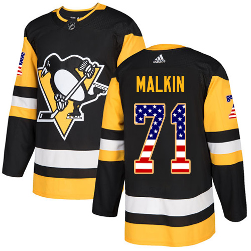 Adidas Penguins #71 Evgeni Malkin Black Home Authentic USA Flag Stitched NHL Jersey - Click Image to Close